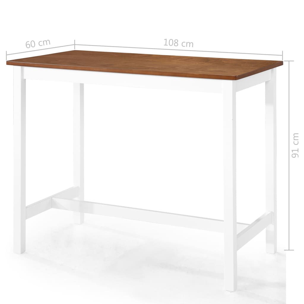 vidaXL bāra galda un krēslu komplekts, 5 gab., masīvkoks, brūns, balts
