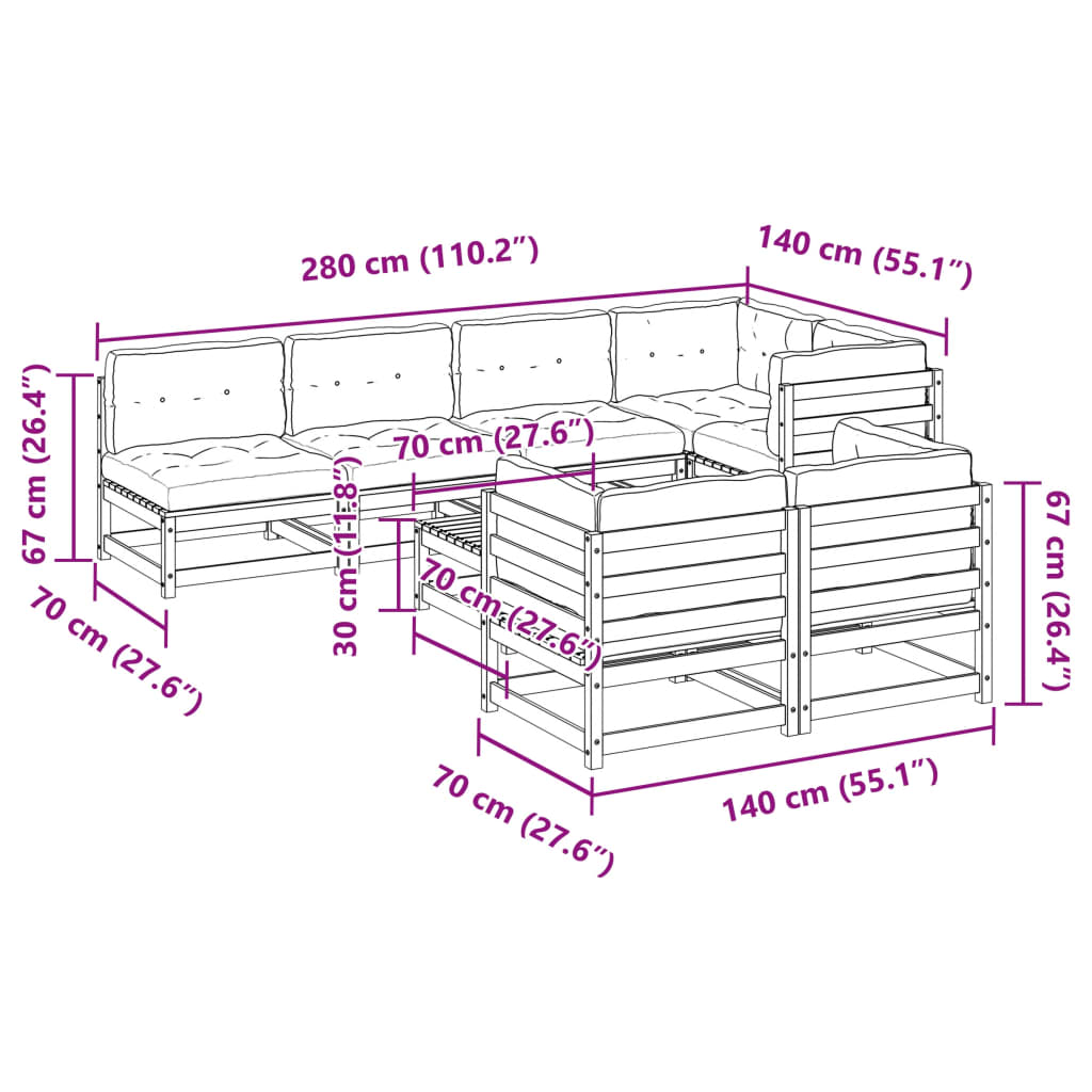 vidaXL 8-daļīgs dārza dīvānu komplekts, matrači, brūns priedes koks
