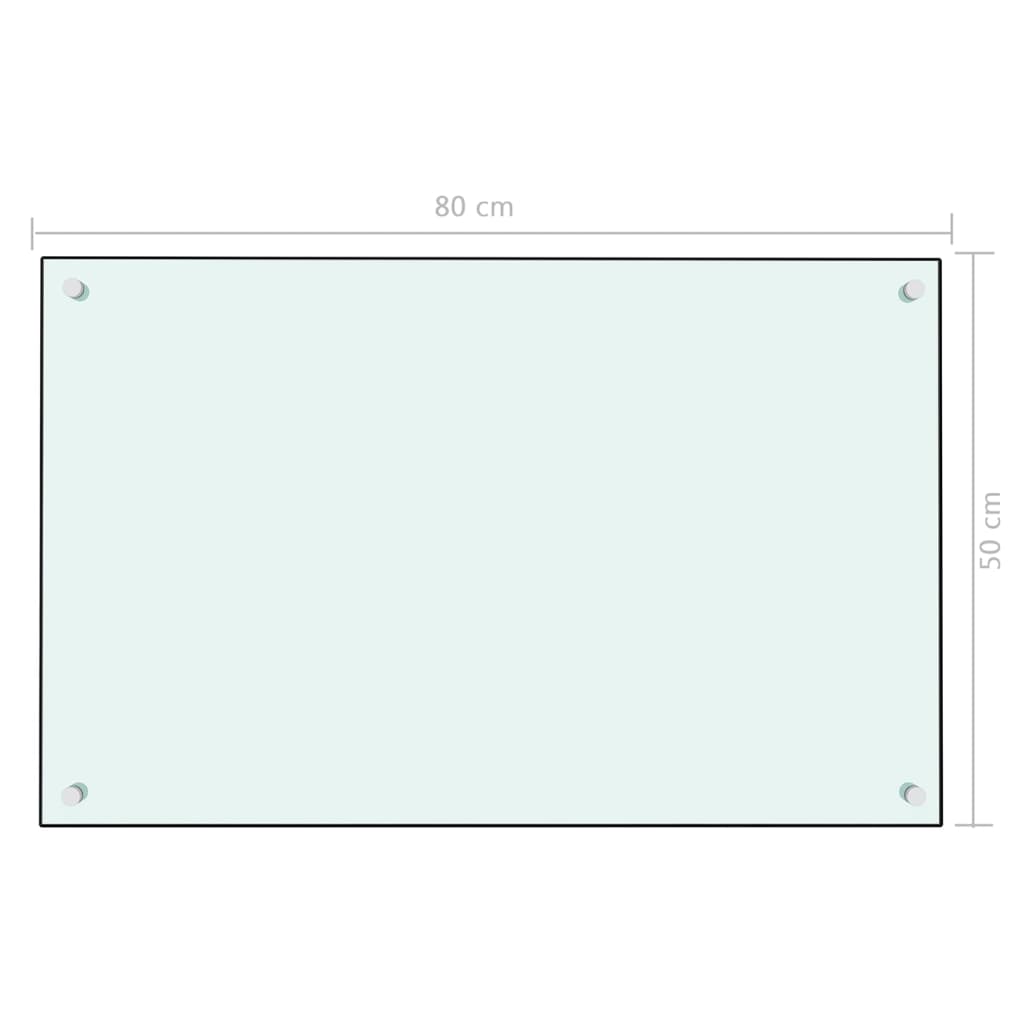 vidaXL virtuves sienas panelis, 80x50 cm, rūdīts stikls, balts