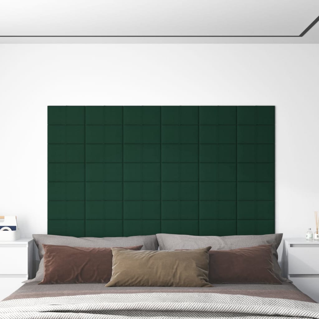 vidaXL sienas paneļi, 12 gab., tumši zaļi, 30x15 cm, audums, 0,54 m²