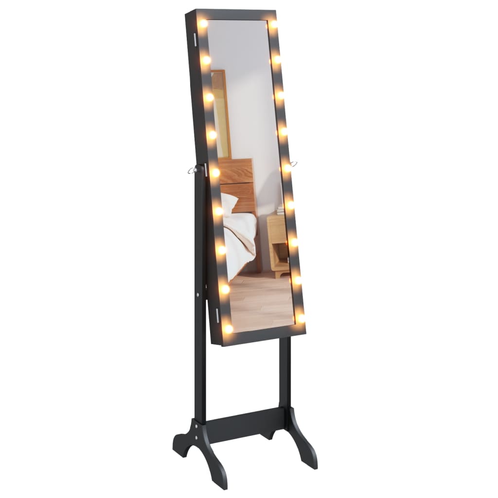 vidaXL grīdas spogulis ar LED, melns, 34x37x146 cm