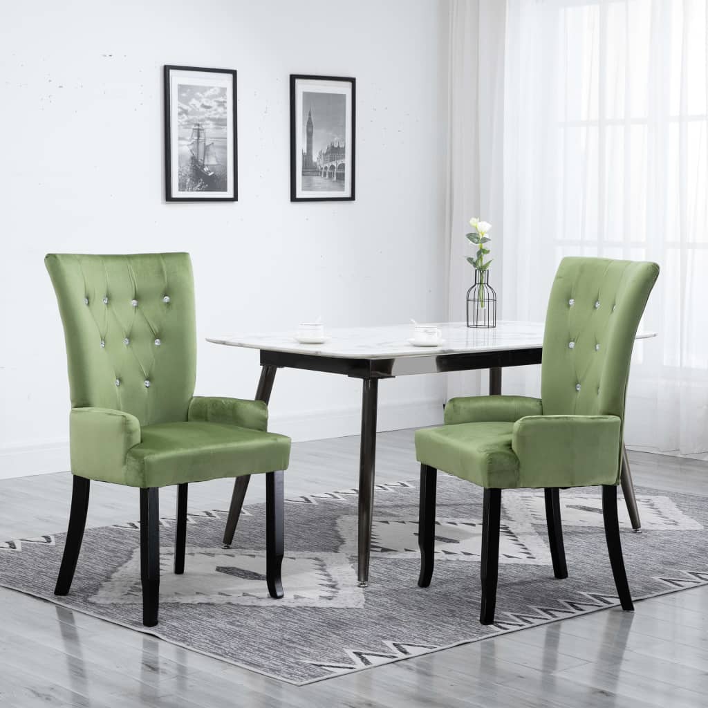 vidaXL virtuves krēsli ar roku balstiem, 2 gab., gaiši zaļš samts