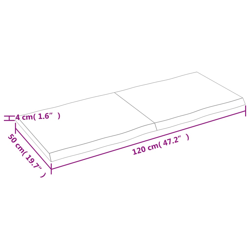 vidaXL galda virsma, gaiši brūna, 120x50x(2-4)cm, ozola masīvkoks