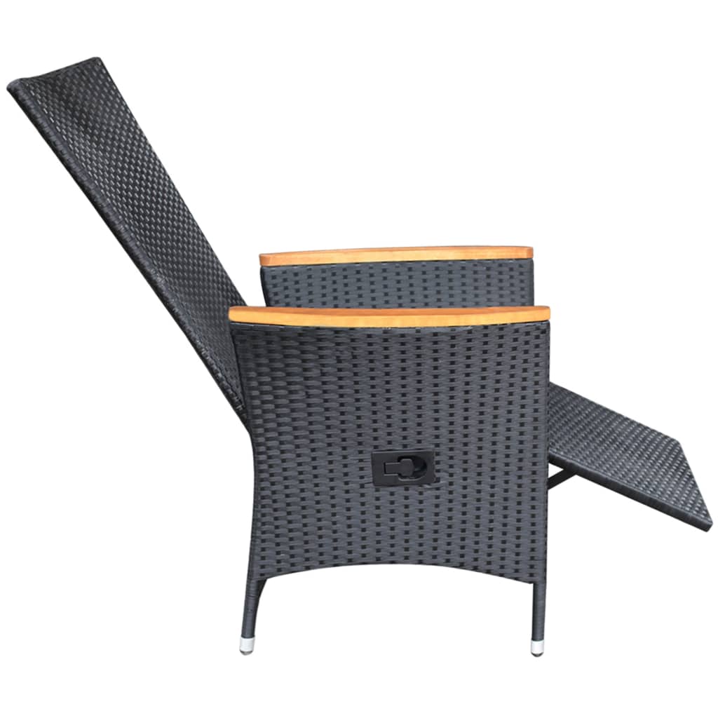 vidaXL atgāžami dārza krēsli, 2 gab., matrači, melna PE rotangpalma