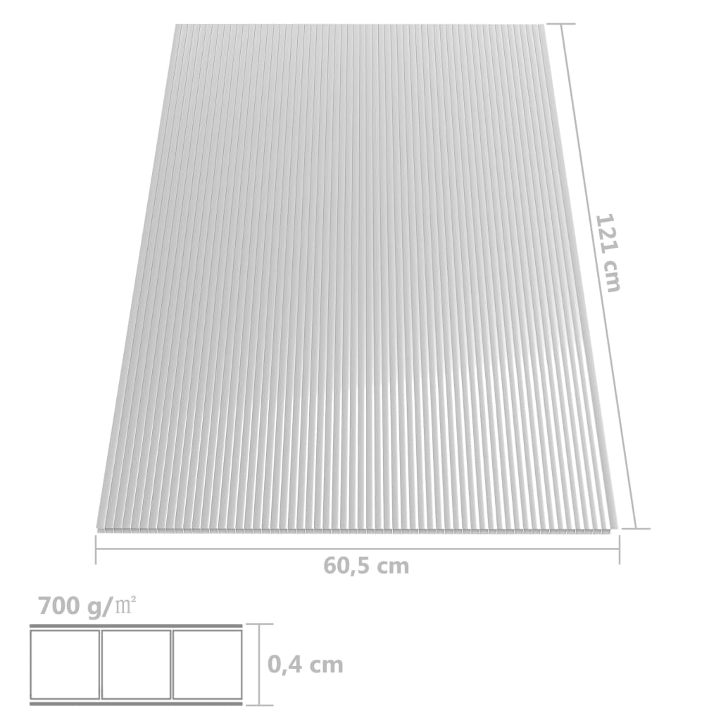 vidaXL polikarbonāta loksnes, 8 gab., 4 mm, 121x60 cm