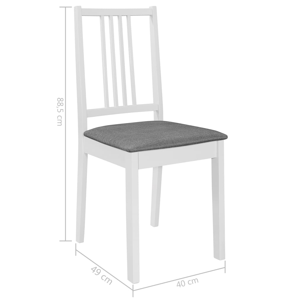 vidaXL virtuves krēsli ar matračiem, 6 gab., balts masīvkoks