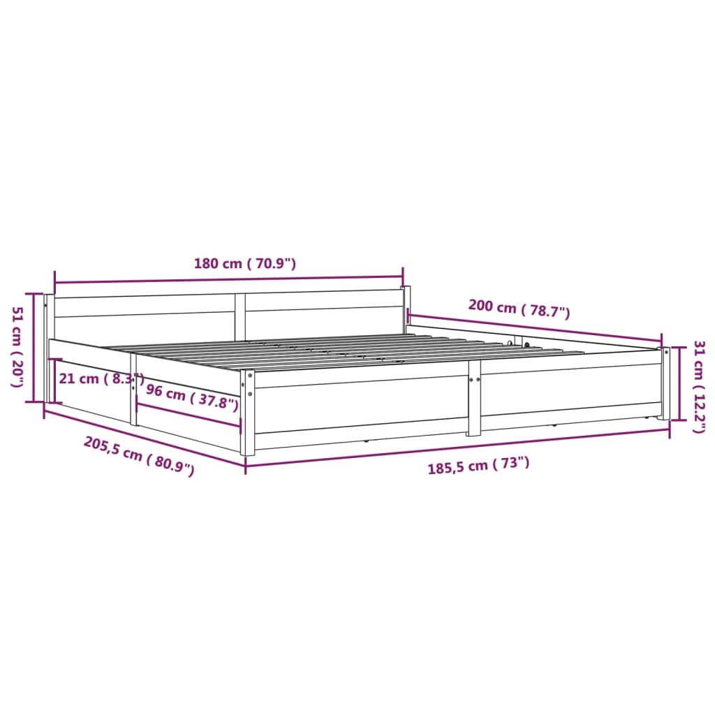 vidaXL gultas rāmis ar atvilktnēm, pelēks, 180x200 cm, divvietīgs