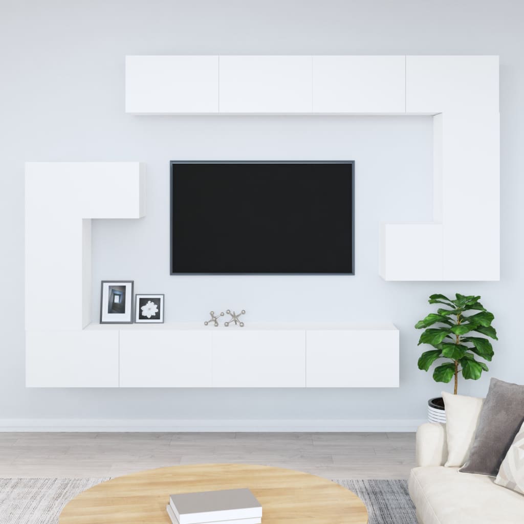 vidaXL sienas TV skapītis, balts, inženierijas koks