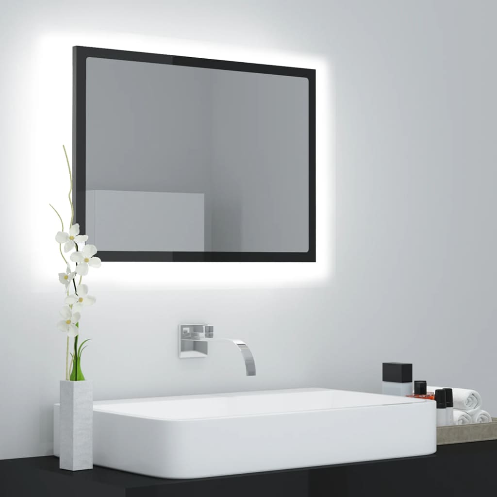 vidaXL vannasistabas spogulis, LED, spīdīgi pelēks, 60x8,5x37, akrils