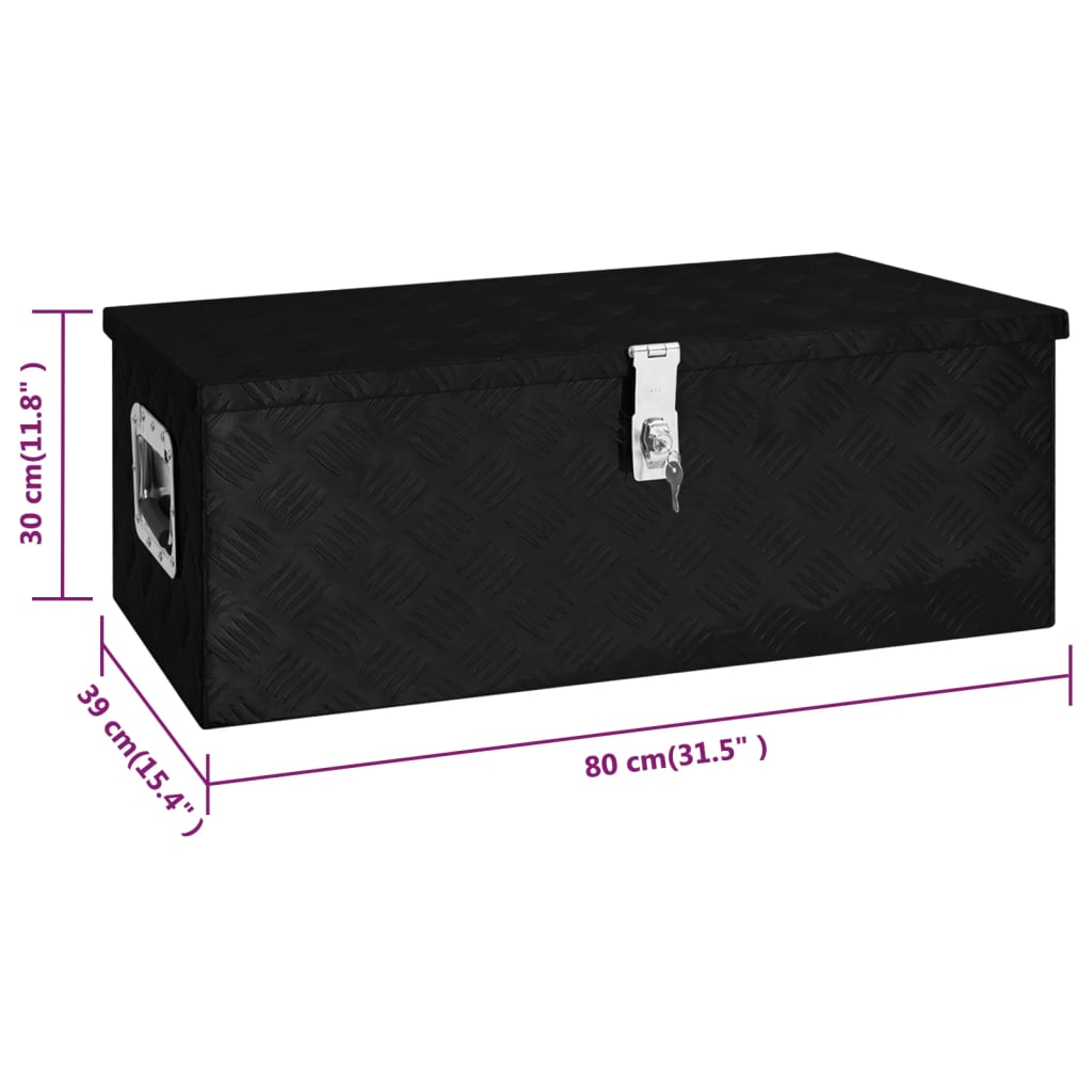 vidaXL uzglabāšanas kaste, melna, 80x39x30 cm, alumīnijs