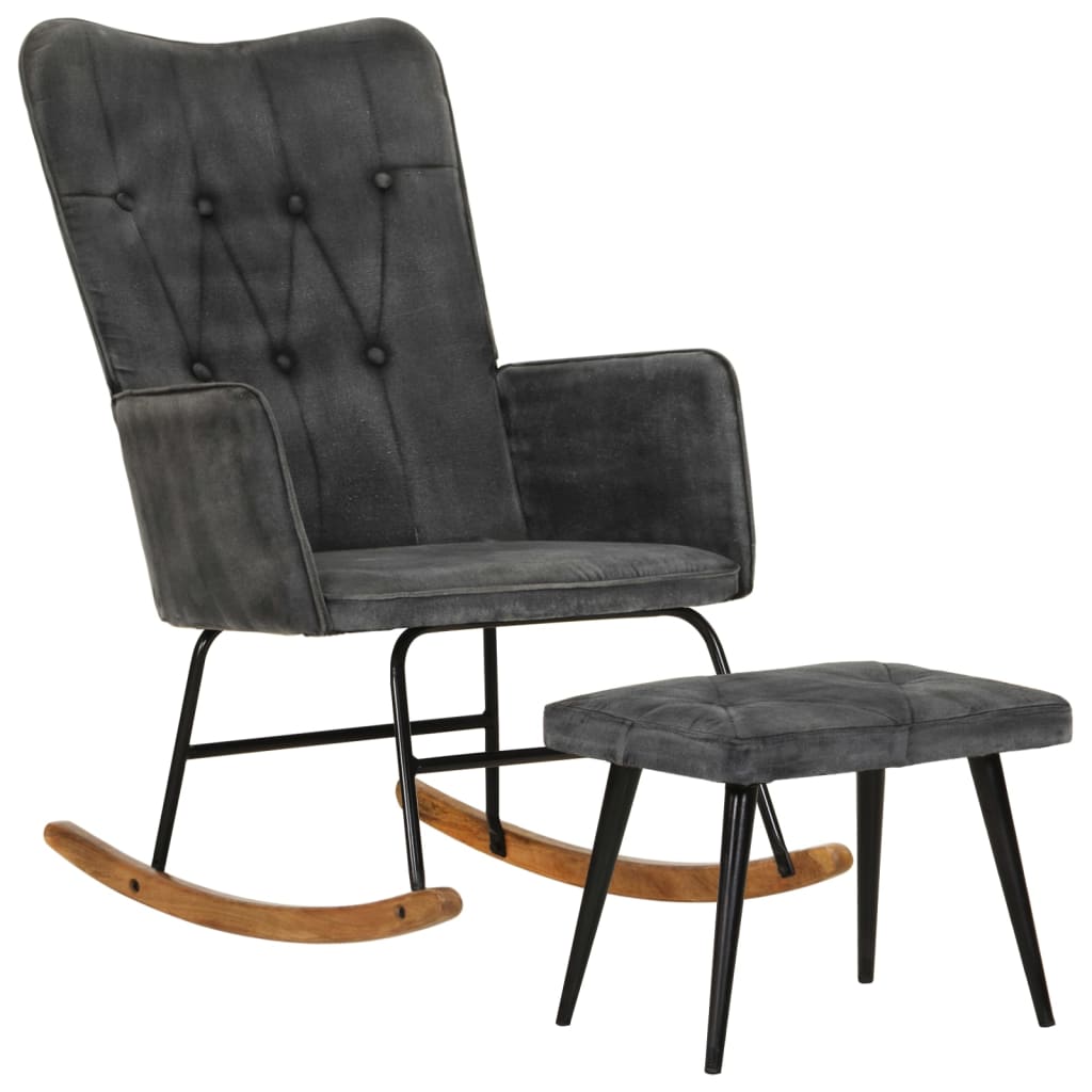vidaXL šūpuļkrēsls ar kājsoliņu, melns vintāžas audums