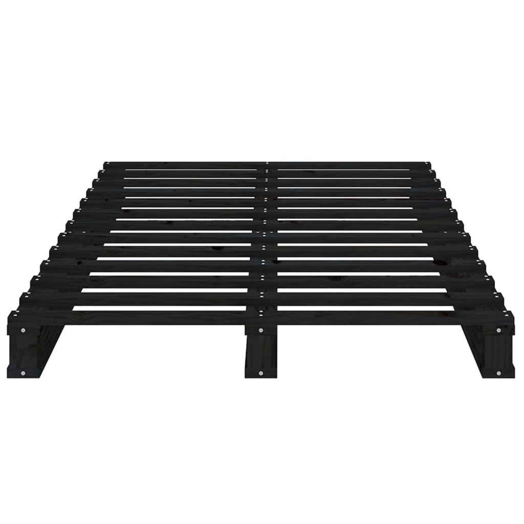 vidaXL palešu gulta, melna, 100x200 cm, priedes masīvkoks