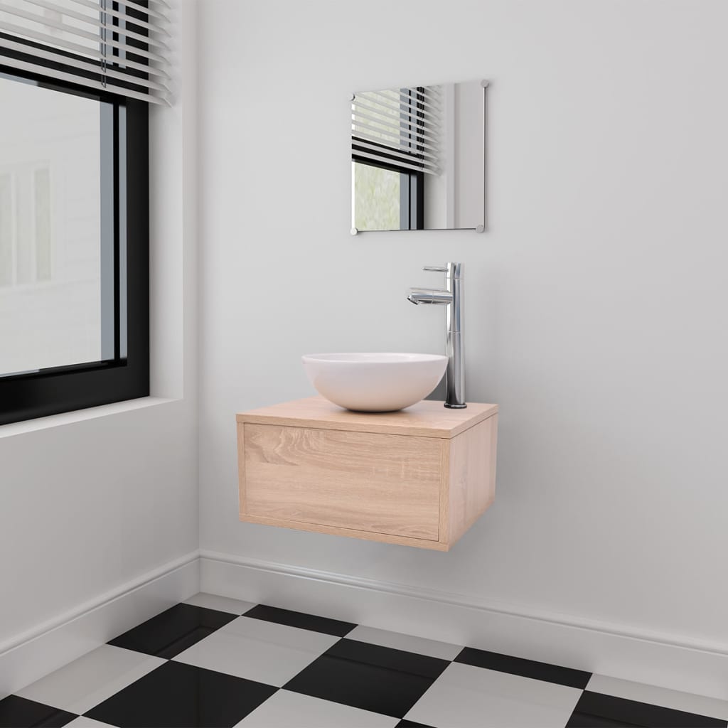 vidaXL vannas istabas mēbeles ar izlietni un krānu, 4 gab., bēšs
