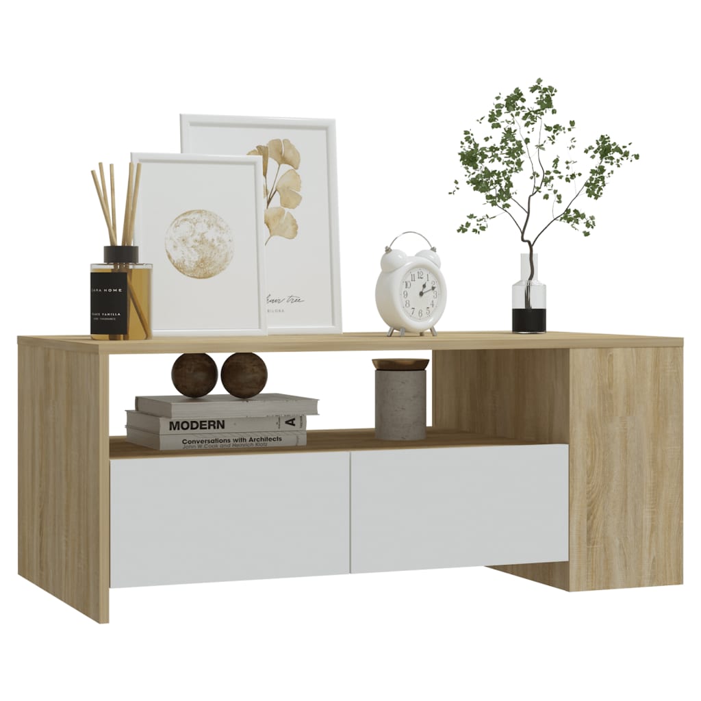 vidaXL kafijas galdiņš, balts, ozola, 102x55x42 cm, inženierijas koks