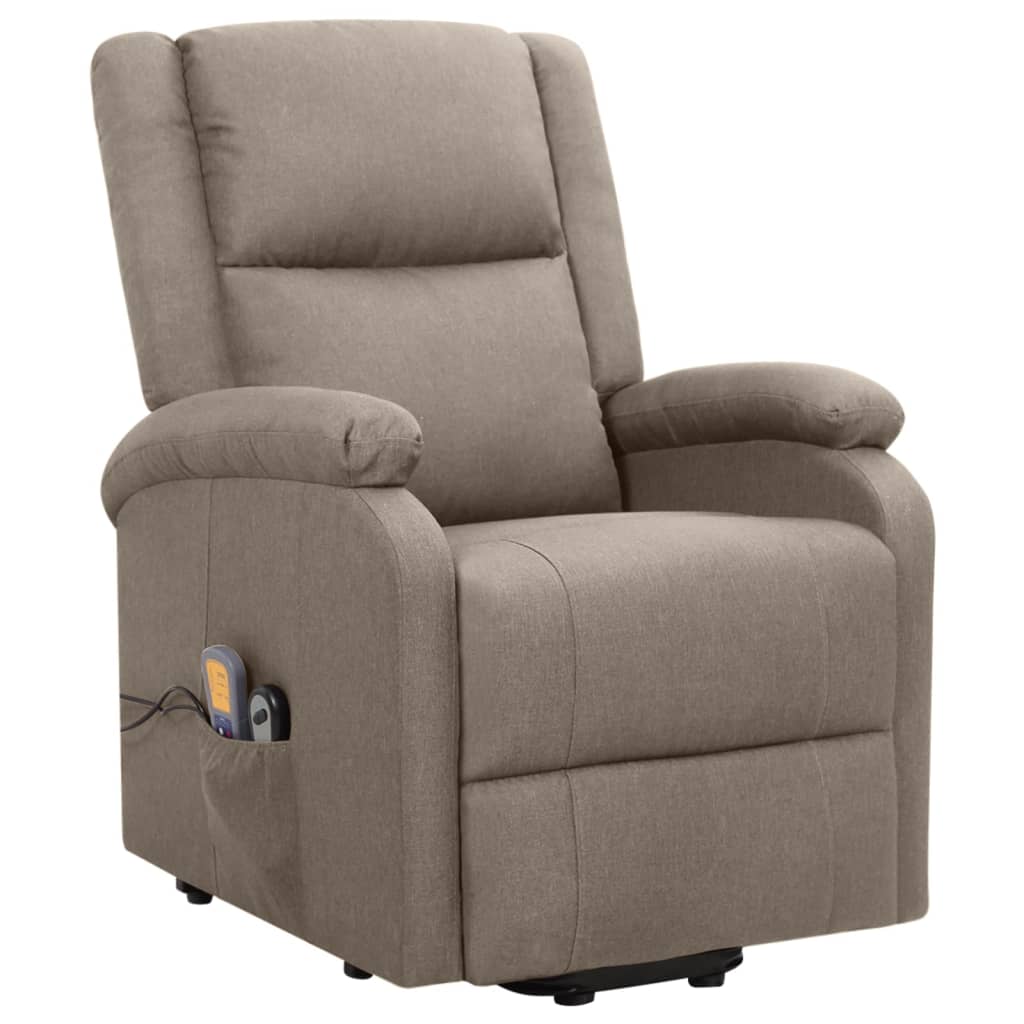 vidaXL masāžas krēsls, paceļams, pelēkbrūns audums