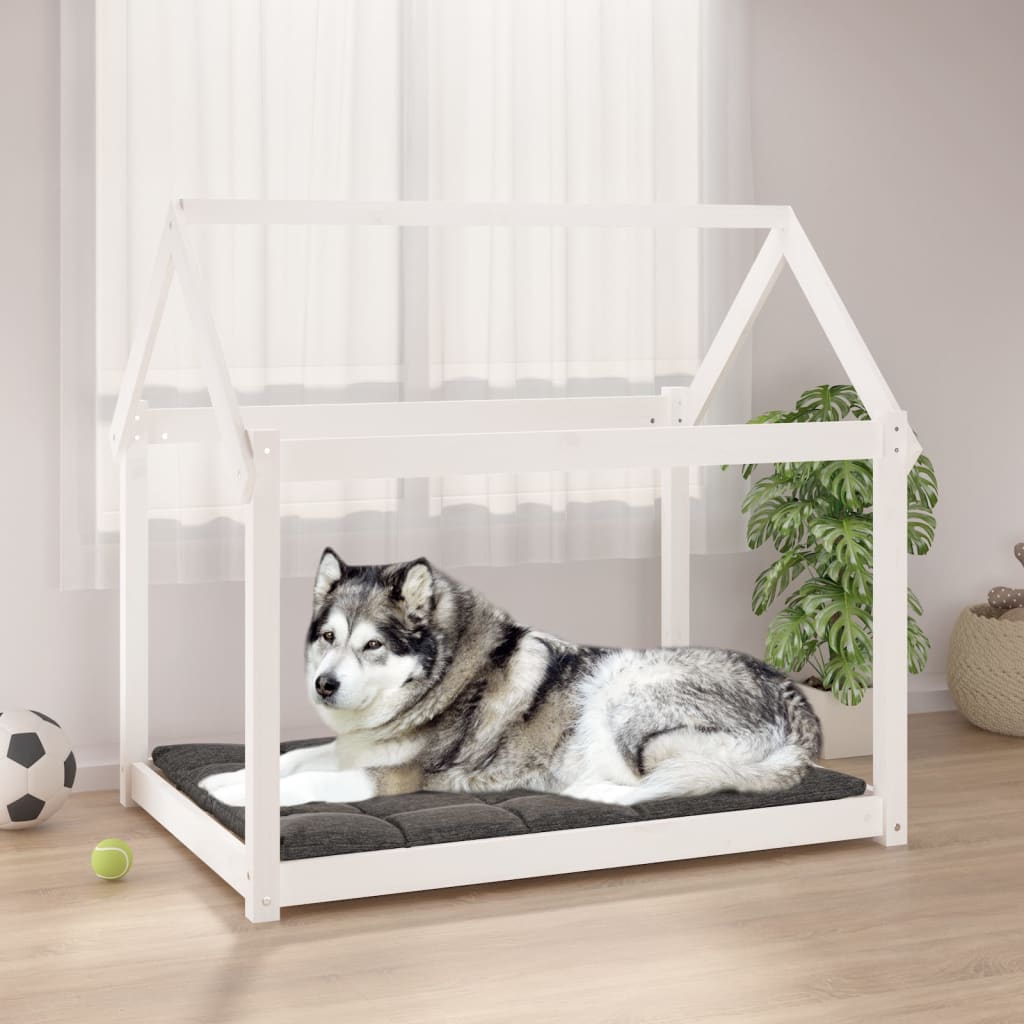 vidaXL suņu gulta, balta, 111x80x100 cm, priedes masīvkoks