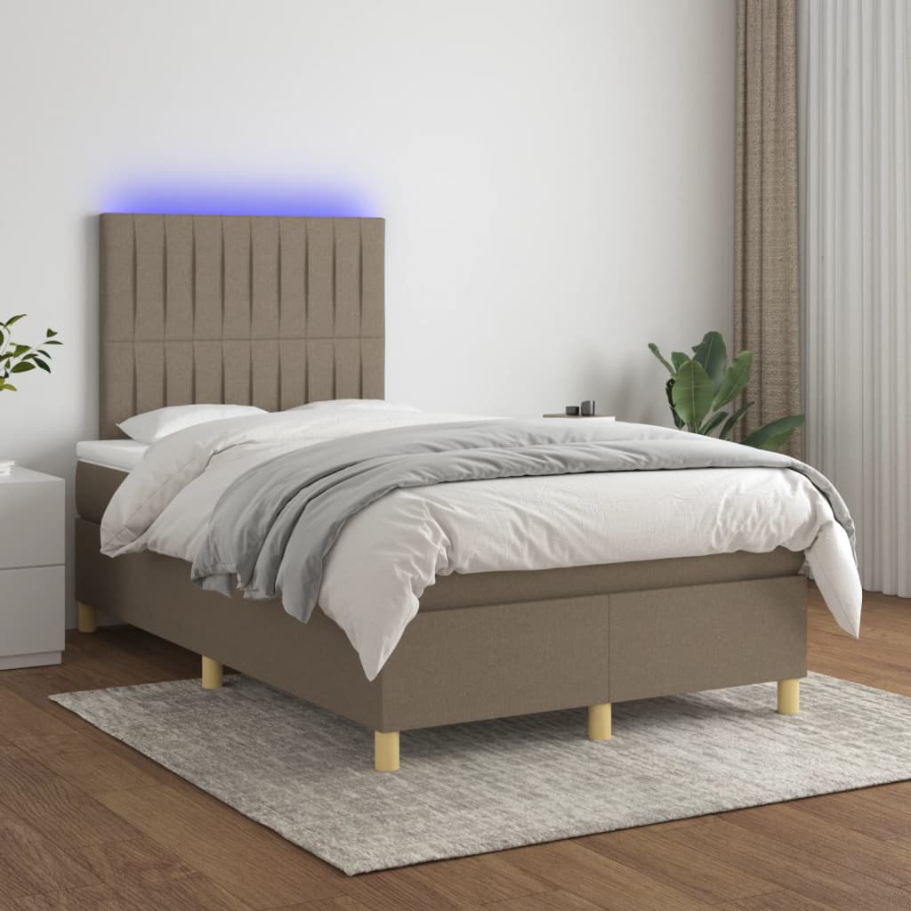 vidaXL atsperu gulta ar matraci, LED, pelēkbrūns audums, 120x200 cm