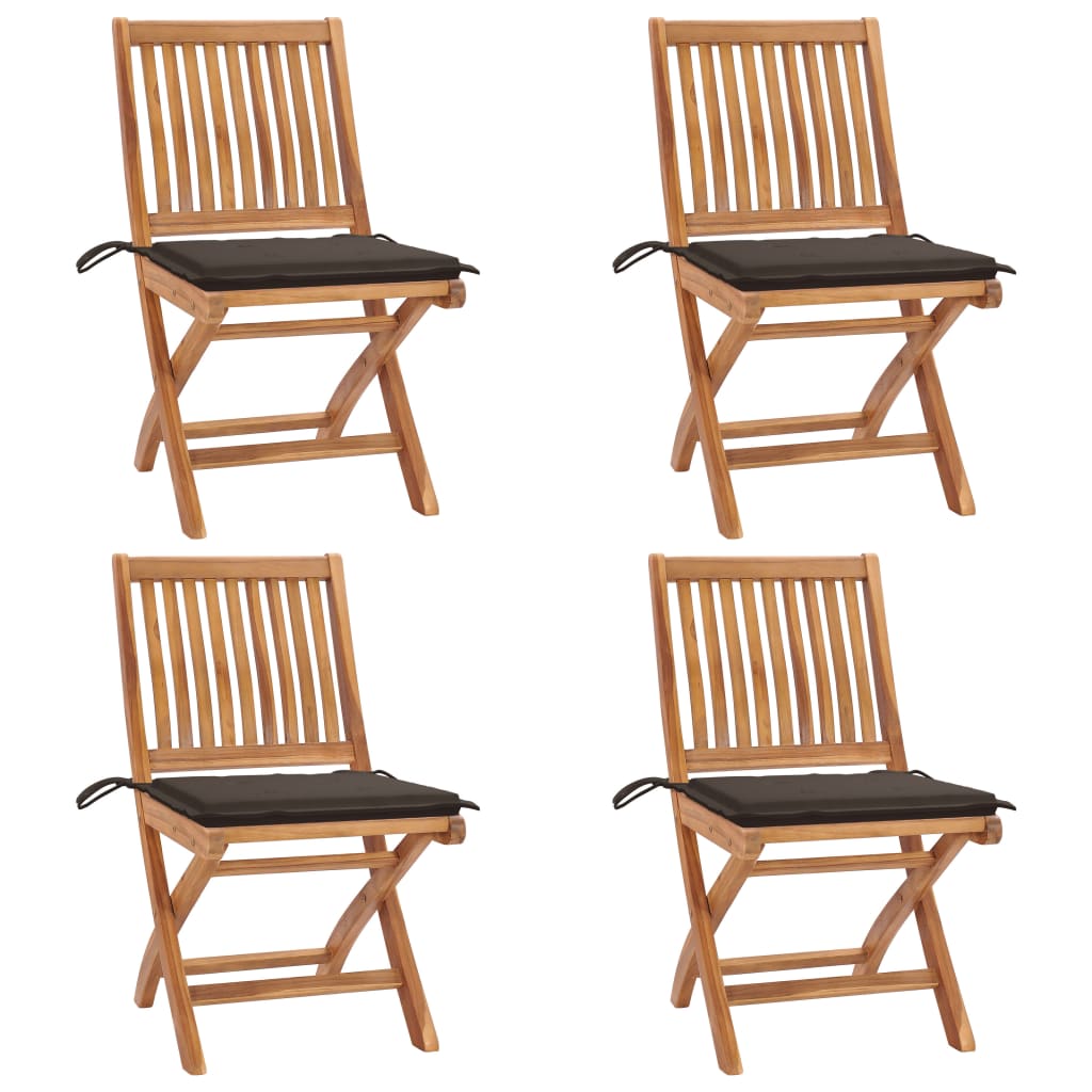 vidaXL saliekami dārza krēsli ar matračiem, 4 gab., masīvs tīkkoks