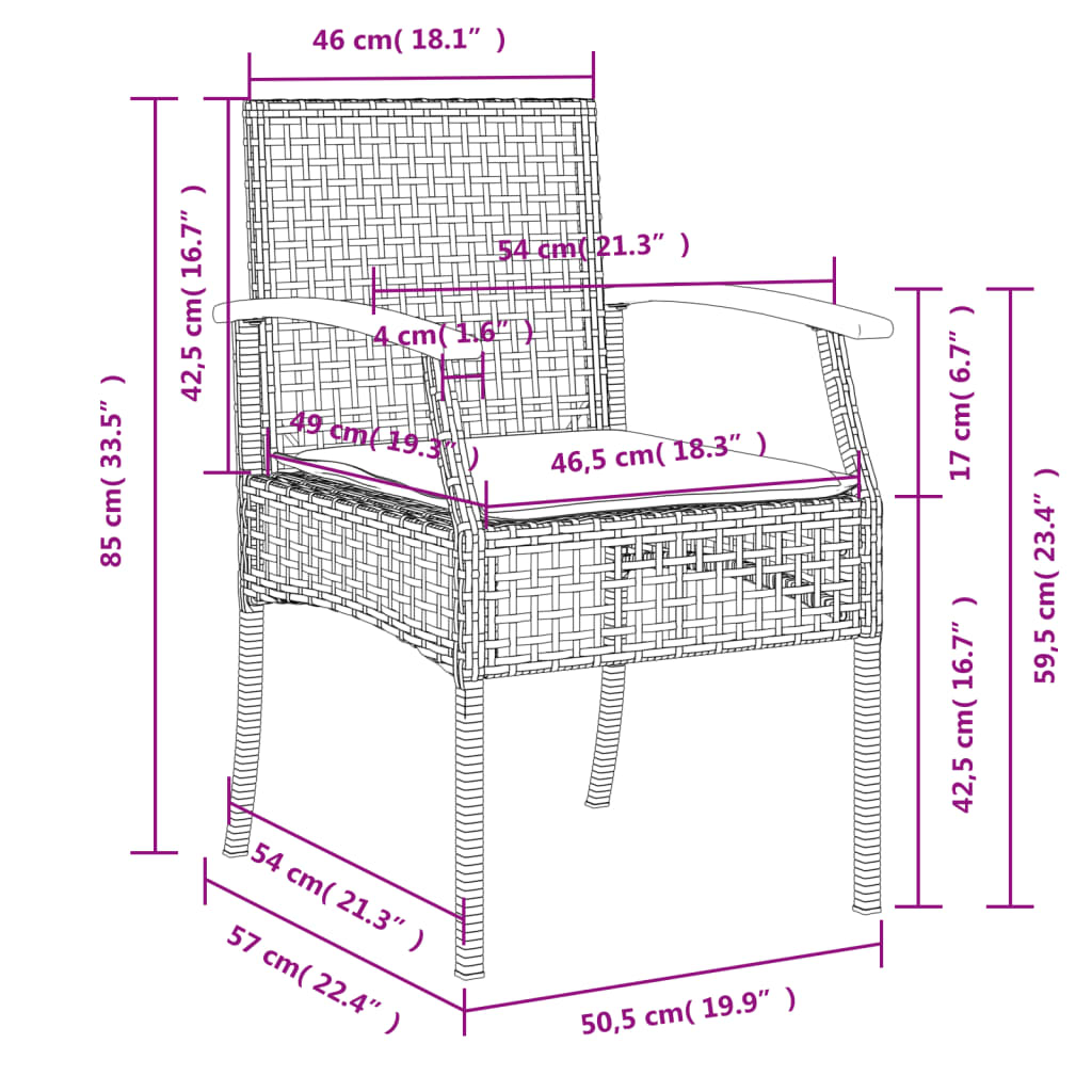 vidaXL 7-daļīgs dārza mēbeļu komplekts, matrači, pelēka PE rotangpalma
