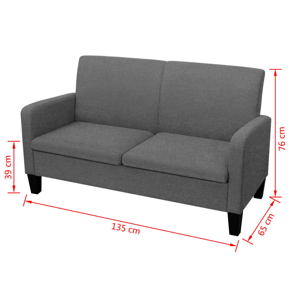 vidaXL dīvāns, divvietīgs, 135x65x76 cm, tumši pelēks