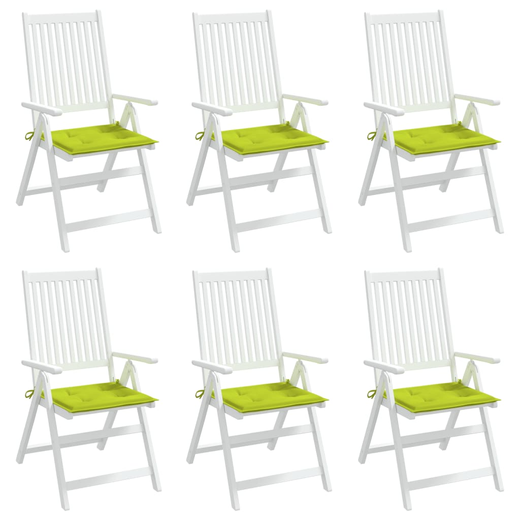 vidaXL dārza krēslu spilveni, 6 gab., spilgti zaļi, 50x50x3 cm, audums
