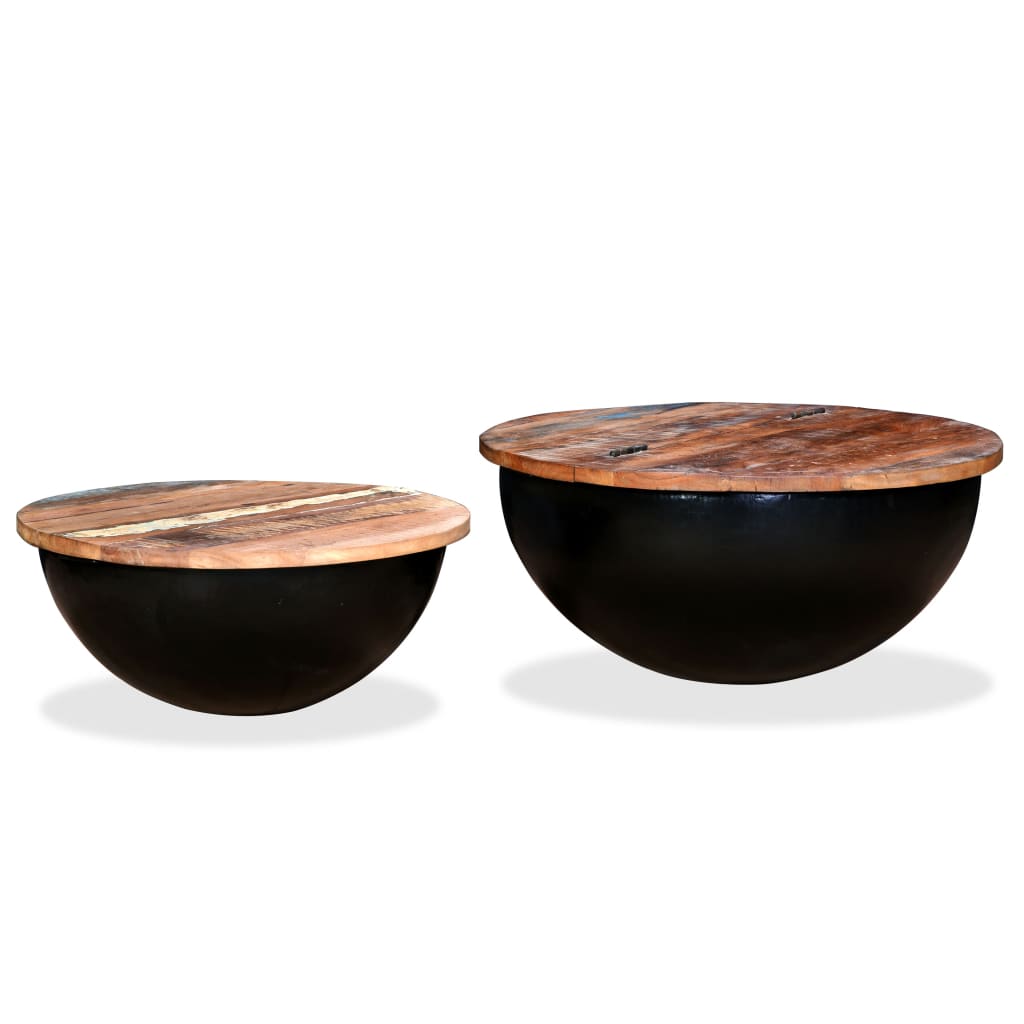 vidaXL kafijas galdiņi, 2 gab., pārstrādāts koks, melnas bļodas forma