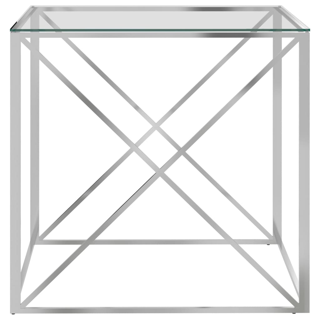 vidaXL kafijas galdiņš, sudrabains, 55x55x55 cm, tērauds, stikls