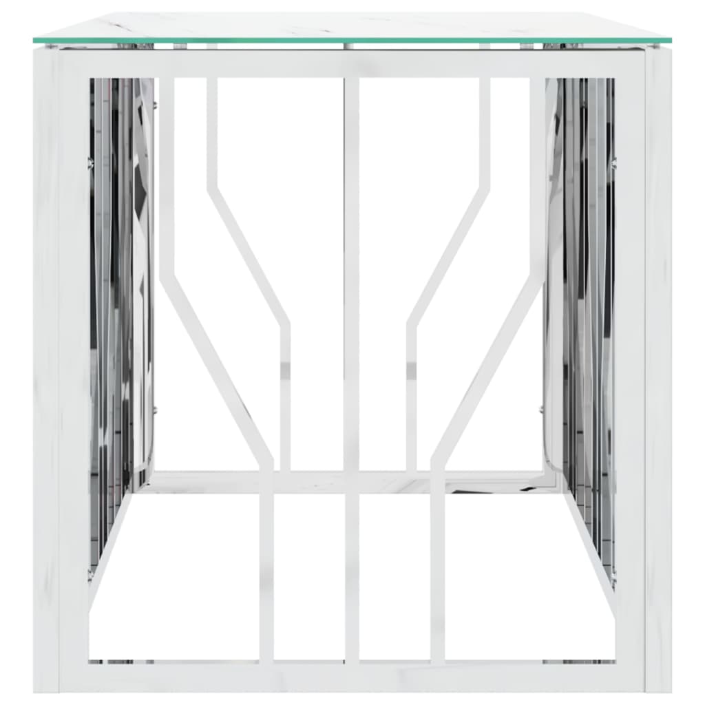 vidaXL kafijas galdiņš, sudrabains, 110x45x45 cm, tērauds, stikls