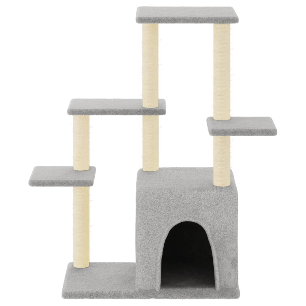 vidaXL kaķu māja ar sizala stabiem nagu asināšanai, 97,5 cm, pelēka