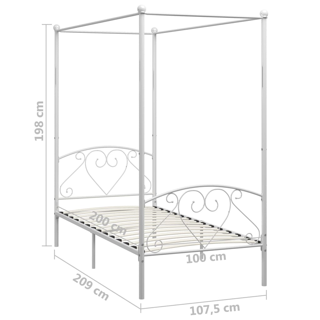 vidaXL gultas rāmis ar nojumi, balts, 100x200 cm, metāls
