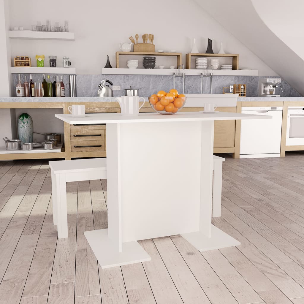 vidaXL virtuves galds, 110x60x75 cm, balts, skaidu plāksne