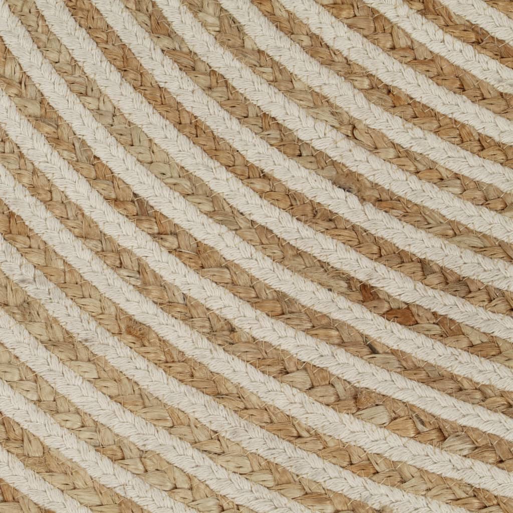 vidaXL paklājs, spirāles dizains, džuta, balts, 150 cm, roku darbs