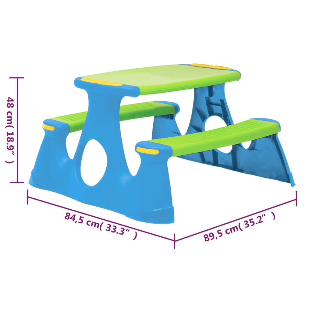 vidaXL piknika galds ar solu bērniem, 89,5x84,5x48 cm, polipropilēns