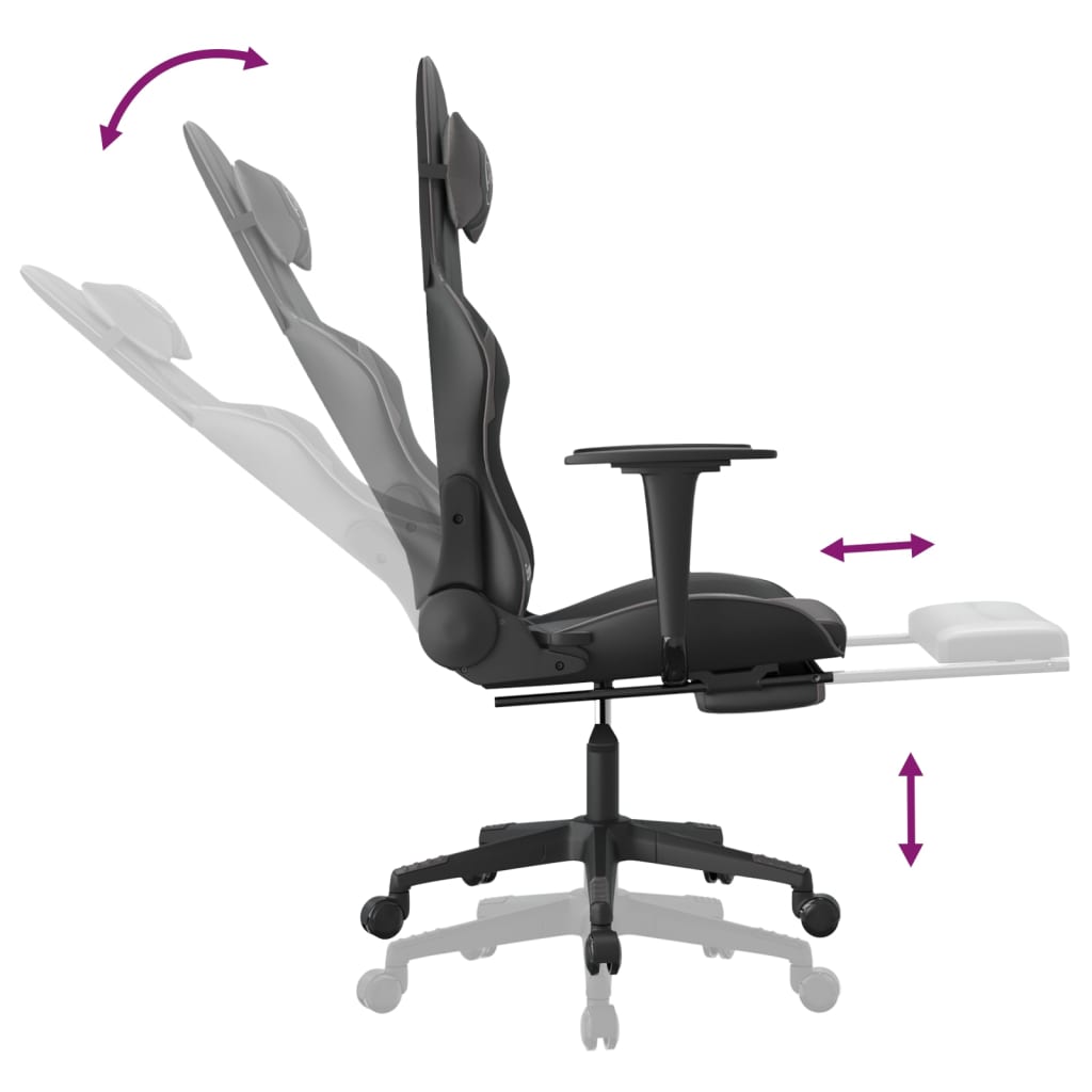 vidaXL datorspēļu krēsls ar kāju balstu, melna un pelēka mākslīgā āda
