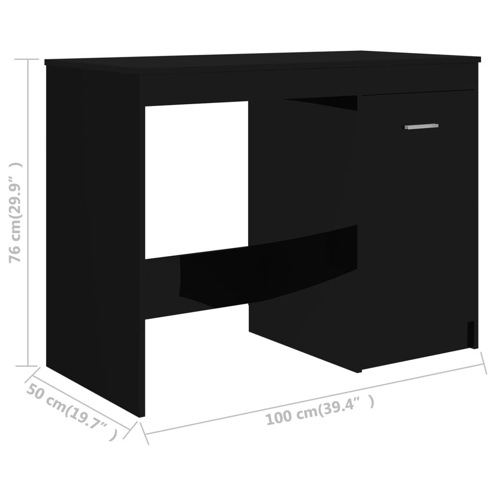 vidaXL rakstāmgalds, spīdīgi melns, 100x50x76 cm, skaidu plāksne