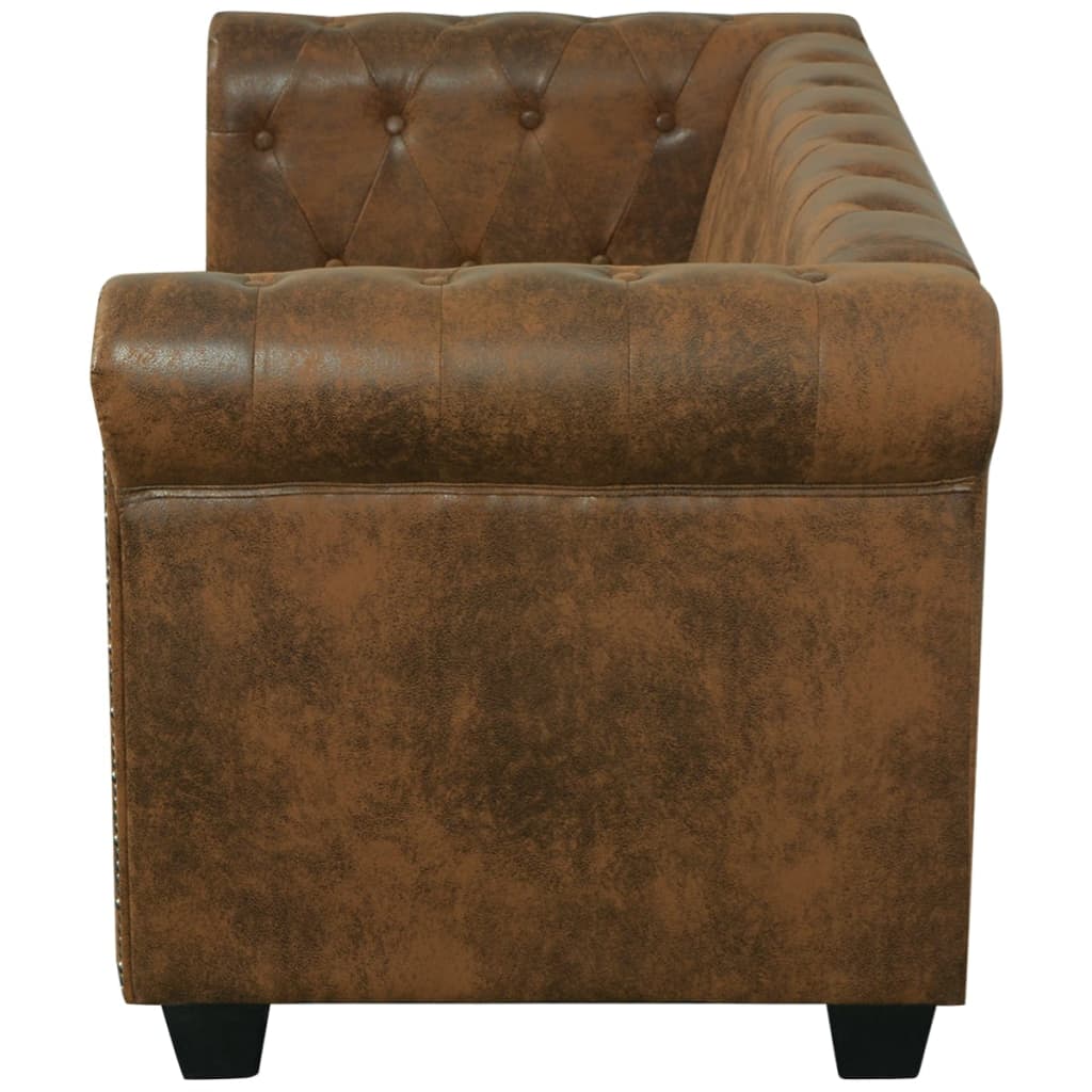 vidaXL divvietīgs Chesterfield dīvāns, brūna mākslīgā āda