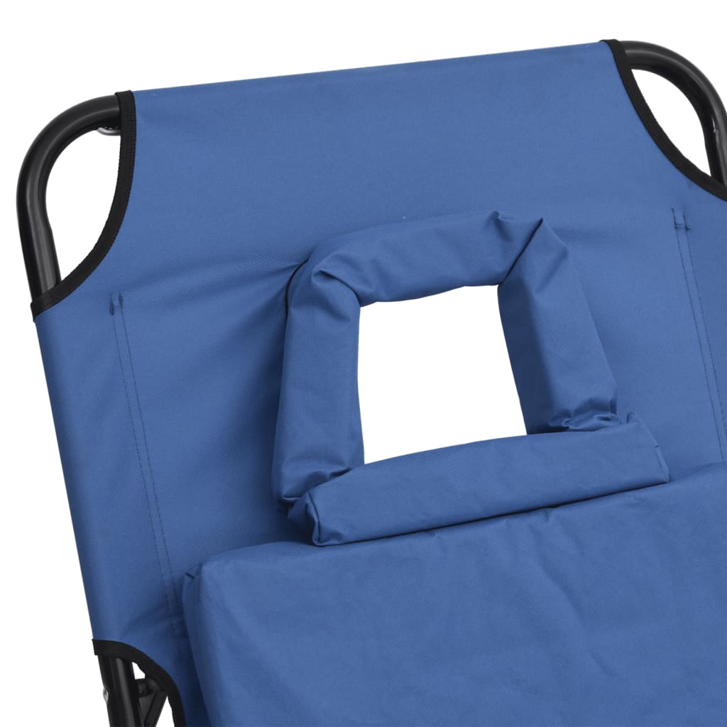 vidaXL sauļošanās krēsls, saliekams, zils audums, tērauds