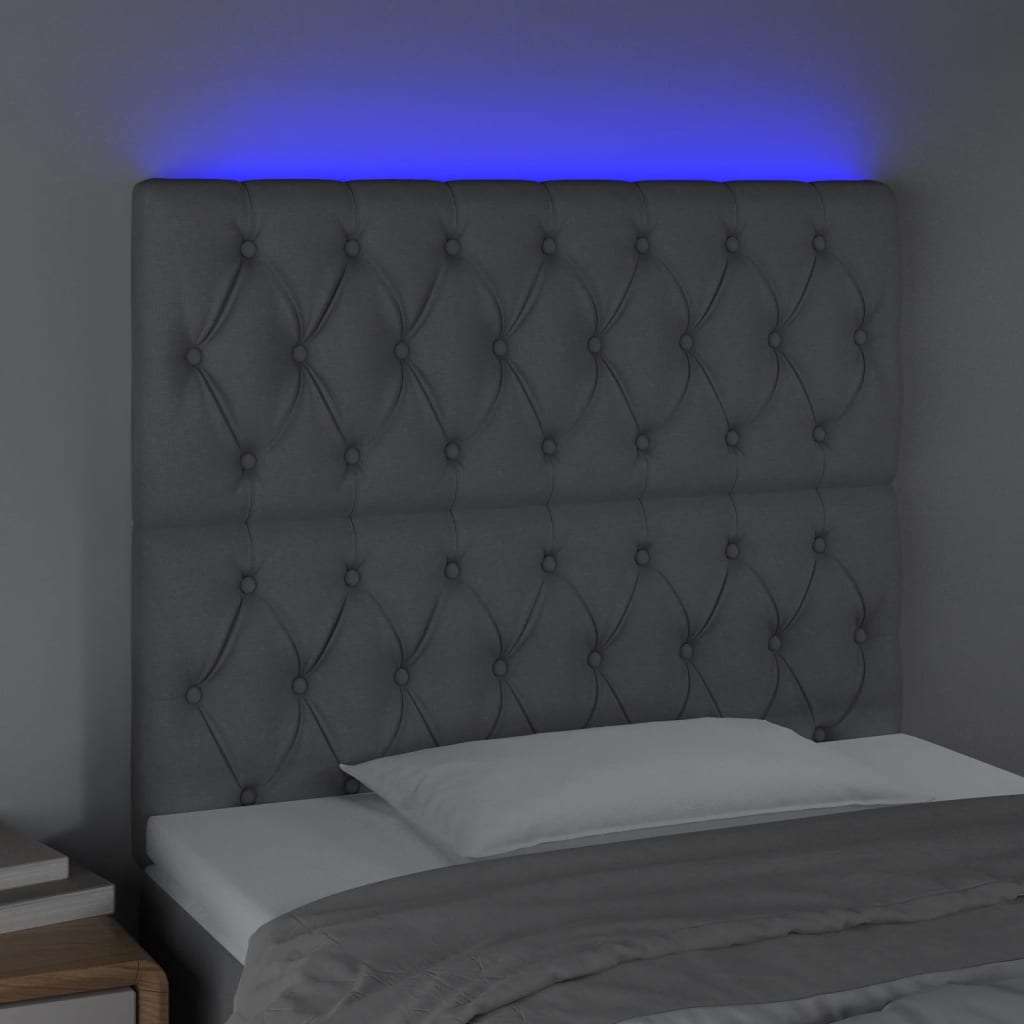 vidaXL gultas galvgalis ar LED, 90x7x118/128 cm, gaiši pelēks audums