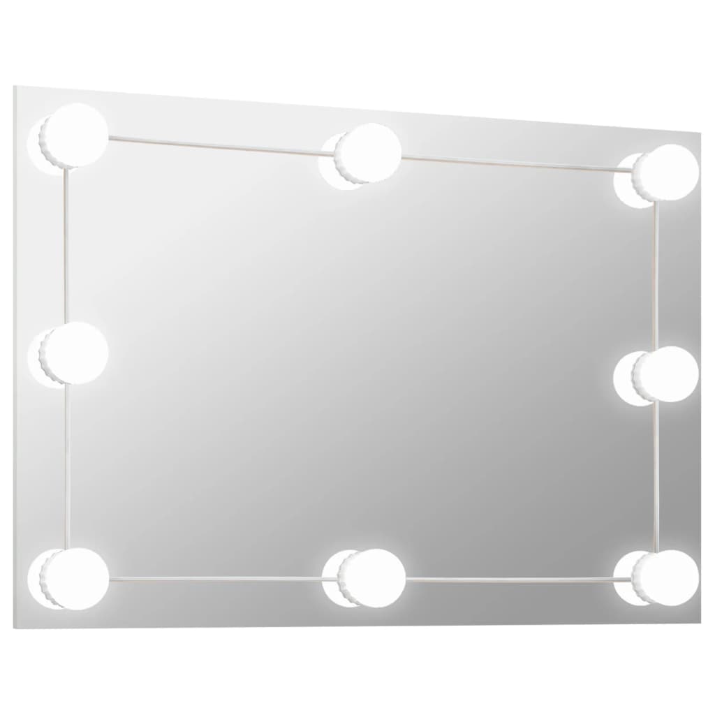 vidaXL sienas spogulis ar LED spuldzēm, taisnstūra, stikls