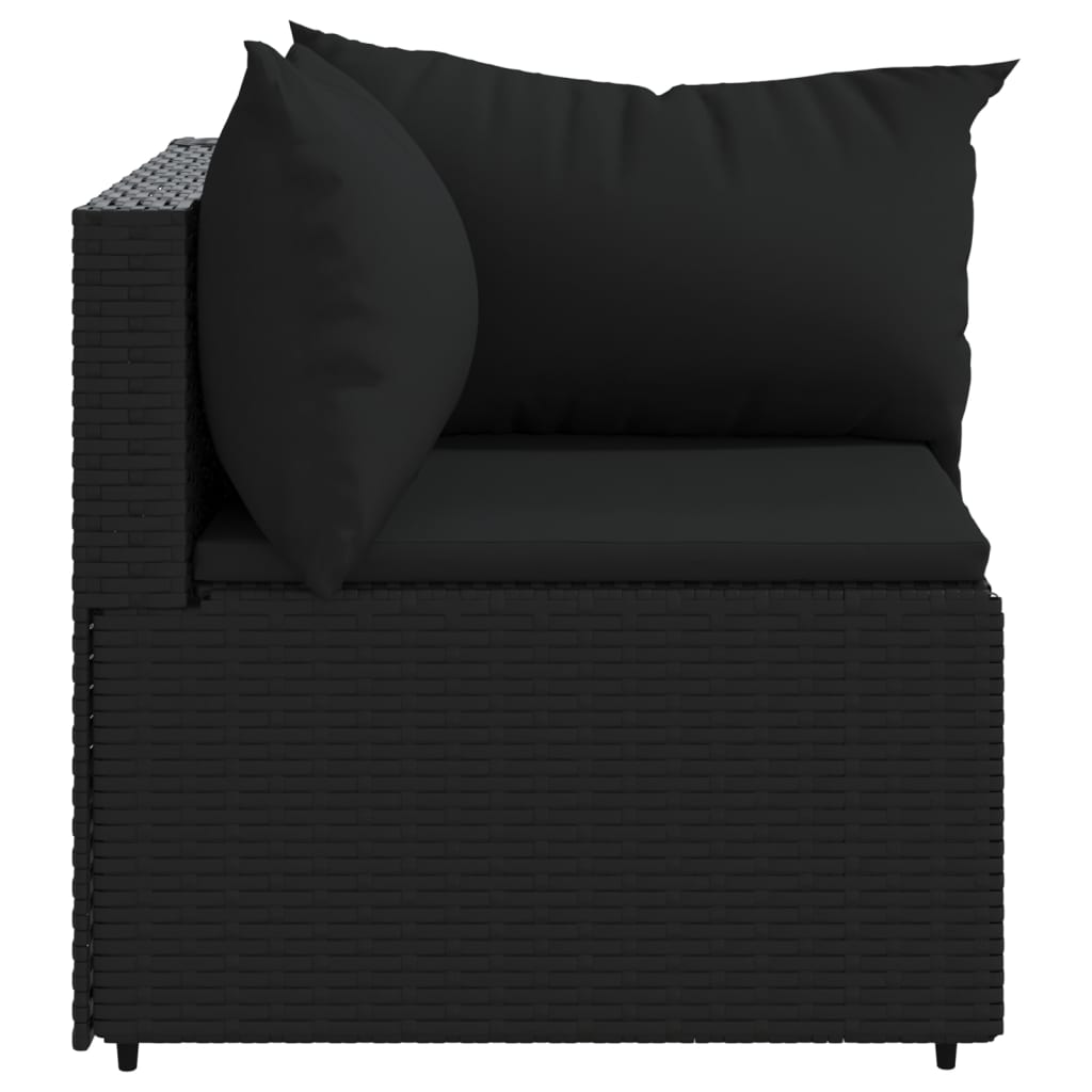 vidaXL dārza stūra dīvāni ar spilveniem, 2 gab., melna PE rotangpalma