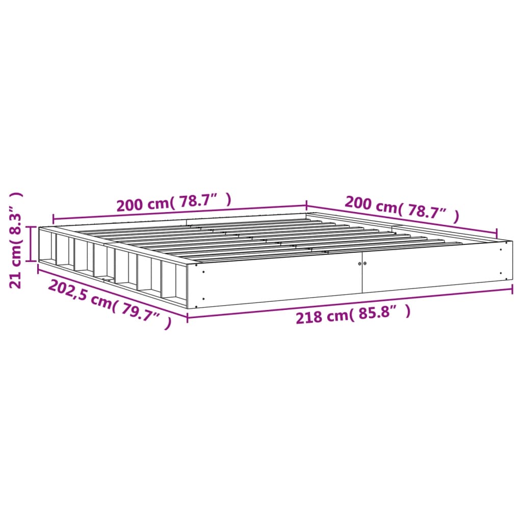vidaXL gultas rāmis, balts, 200x200 cm, priedes masīvkoks