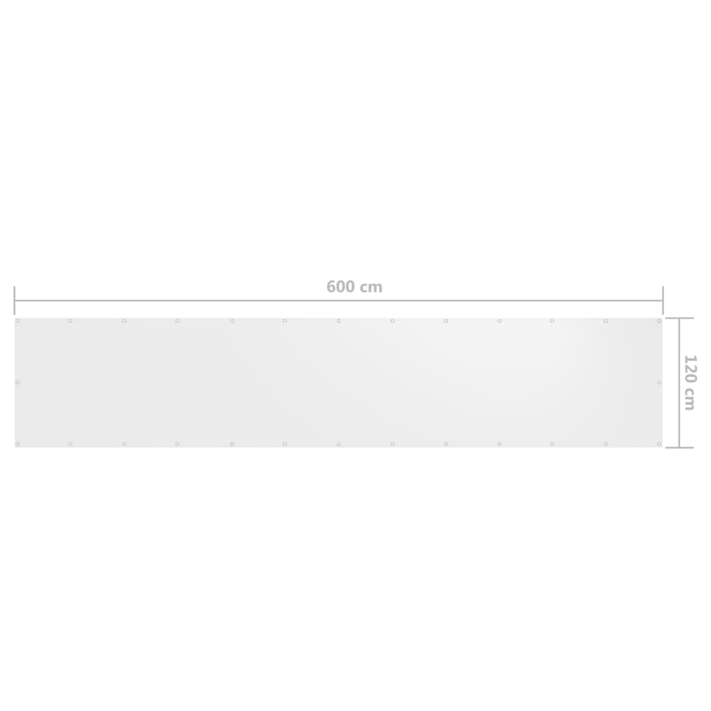 vidaXL balkona aizslietnis, 120x600 cm, balts audums