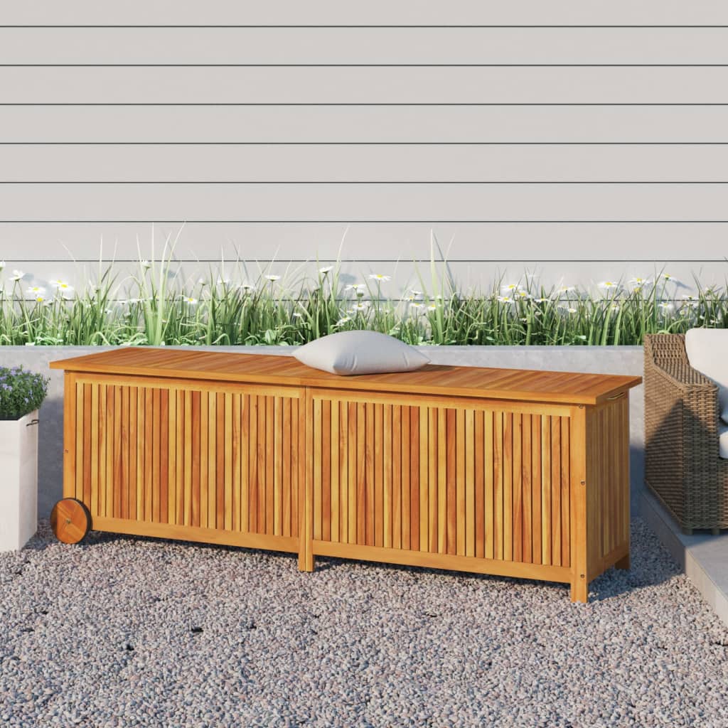 vidaXL dārza mantu kaste ar riteņiem, 150x50x58 cm, akācijas koks