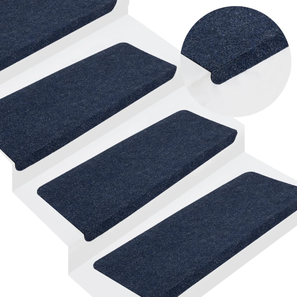 vidaXL kāpņu paklāji, 15 gab., pašlīmējoši, 65x24,5x3,5 cm, zili