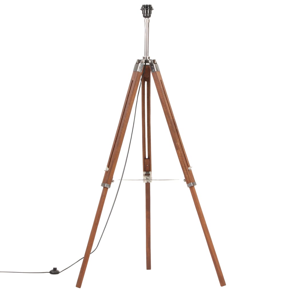 vidaXL grīdas lampa uz statīva, brūna, pelēka, masīvs tīkkoks, 141 cm