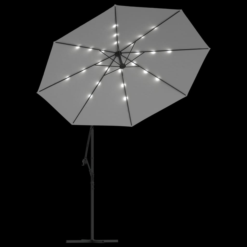 vidaXL saulessargs ar LED, iekarams, 300 cm, metāla kāts, smilškrāsā
