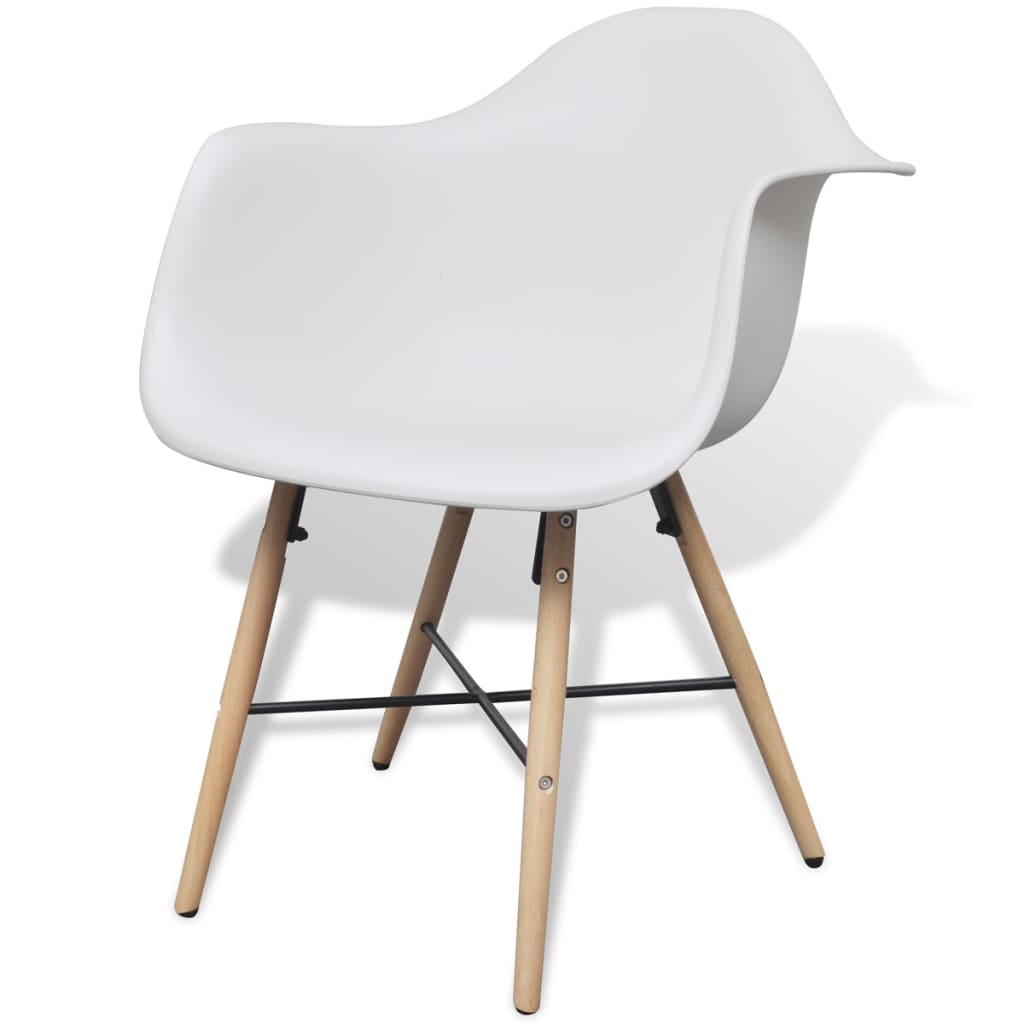 vidaXL virtuves krēsli, 6 gab., balti, plastmasa un dižskābarža kājas