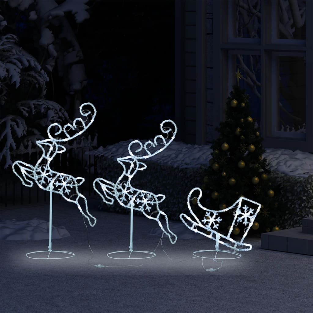 vidaXL Ziemassvētku dekorācija, lidojoši brieži, kamanas, 260x21x87 cm
