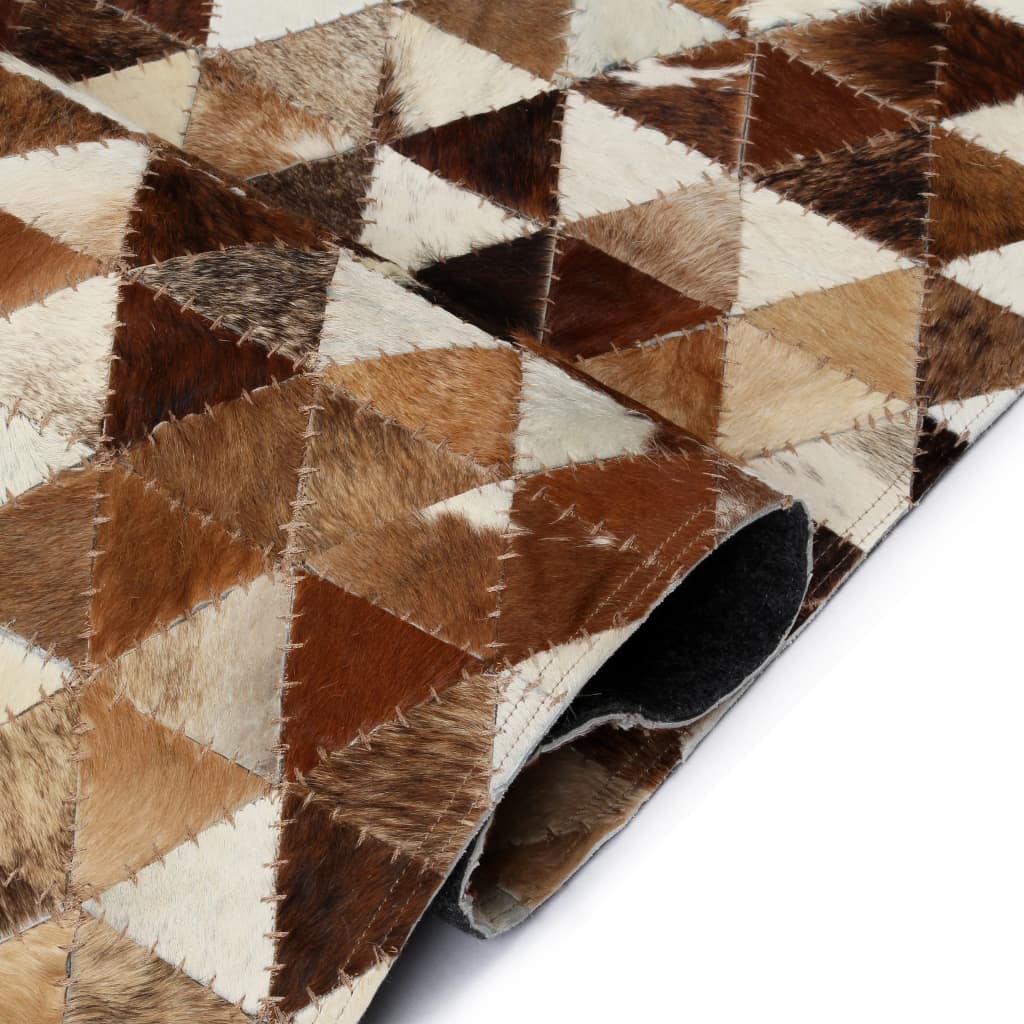 vidaXL paklājs, 160x230 cm, dabīgā āda, tekstilmozaīka, brūns ar baltu