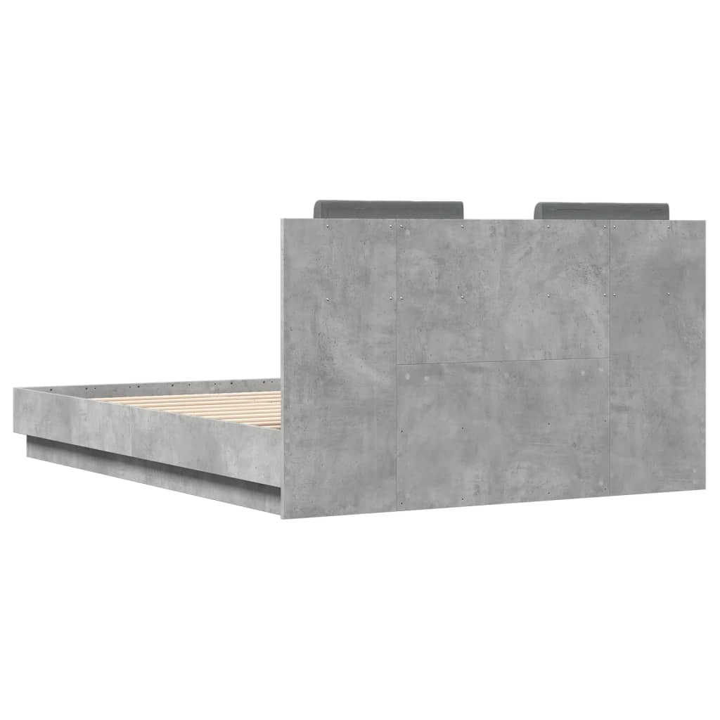 vidaXL gultas rāmis ar galvgali un LED, betona pelēks, 140x190 cm